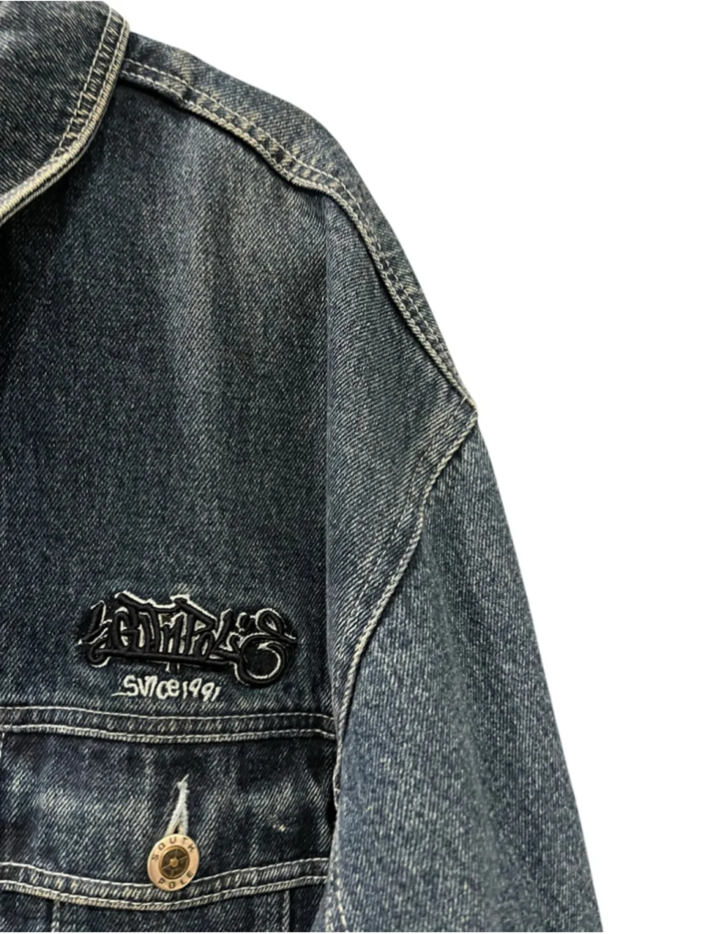 VTG Southpole Denim Jacket Size XXL Baggy Graffiti Embroidered Y2K 90s Hip Hop